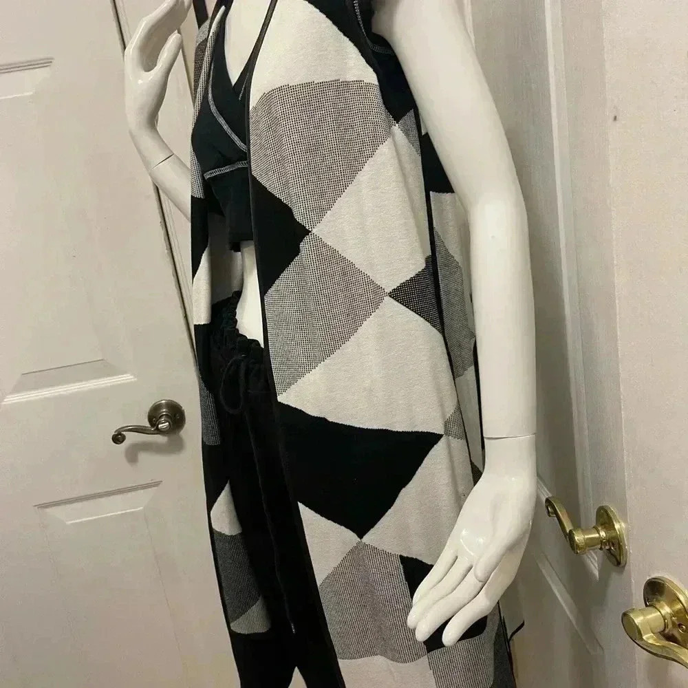 Lafayette 148 long vest Plaid Print leather edges Knee-length brand new with tag - Picture 3 of 13